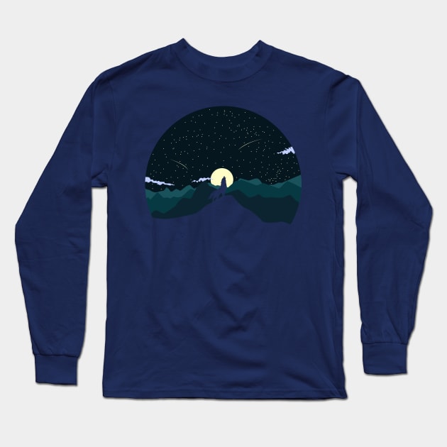 Wolf Night Long Sleeve T-Shirt by ShaDesign